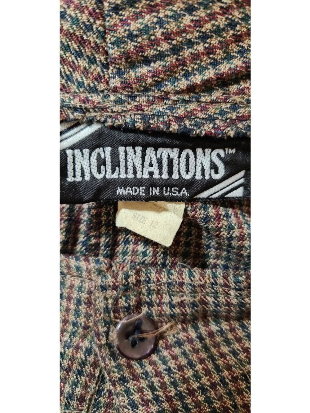 VTG Inclinations Size 12 Brown Pleated Tapered Leg Dress Pants Houndstooth USED - Picture 5 of 6